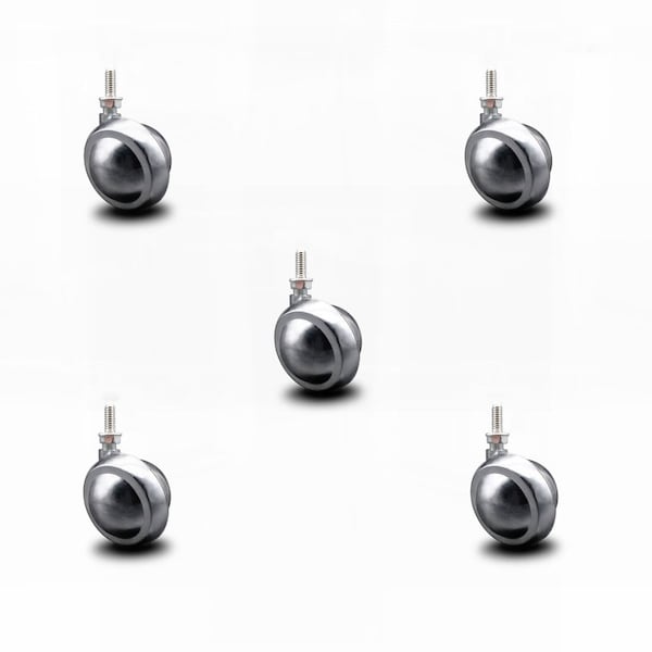 2 Inch Bright Chrome Metal Ball Caster - 5/16 Inch Threaded Stem -SCC, 5PK